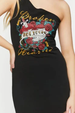 Broken Hearts Graphic One-Shoulder Dress