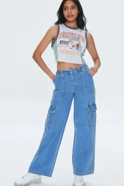 Brooklyn Graphic Mesh Jersey Crop Top