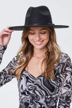 Brushed Faux Leather-Trim Fedora