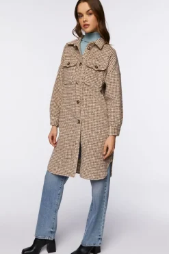 Brushed Houndstooth Longline Shacket