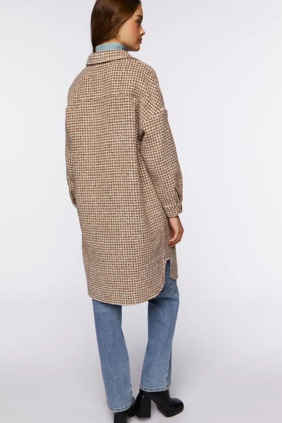 Brushed Houndstooth Longline Shacket