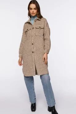 Brushed Houndstooth Longline Shacket