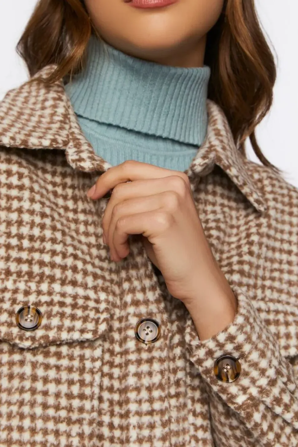 Brushed Houndstooth Longline Shacket
