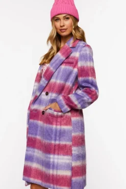 Brushed Plaid Duster Coat