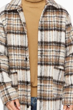Brushed Plaid Longline Coat