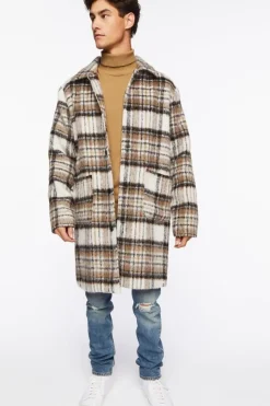 Brushed Plaid Longline Coat