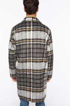 Brushed Plaid Longline Coat