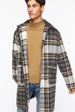 Brushed Plaid Longline Coat