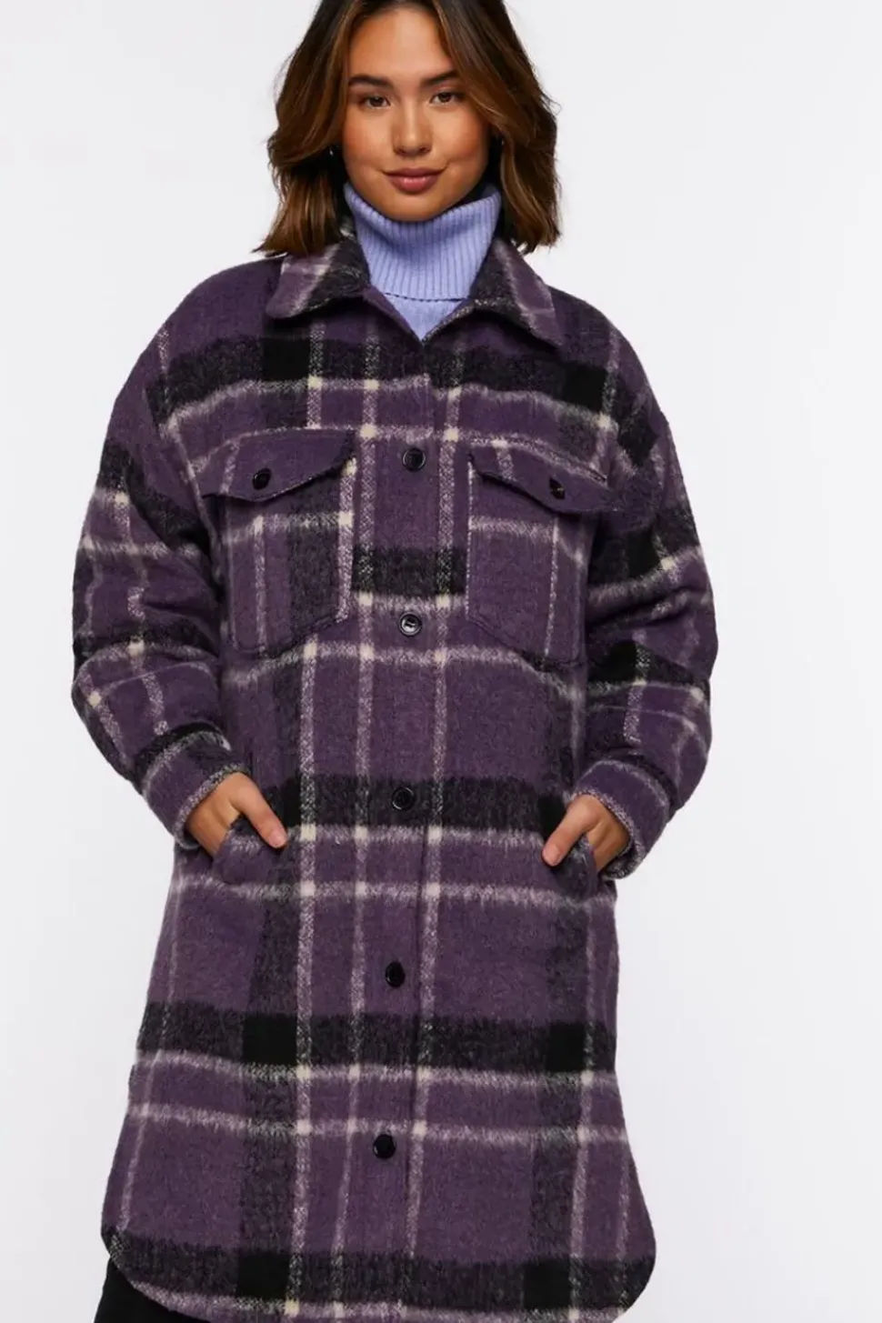 Brushed Plaid Longline Shacket