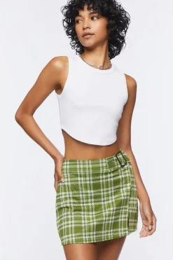 Buckled Plaid Mini Skirt