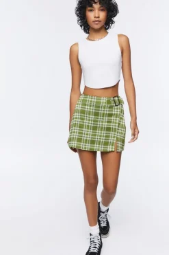 Buckled Plaid Mini Skirt