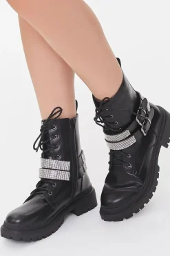 Buckled Rhinestone Combat Booties