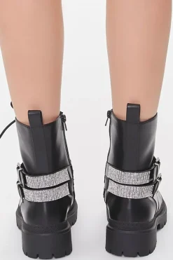 Buckled Rhinestone Combat Booties