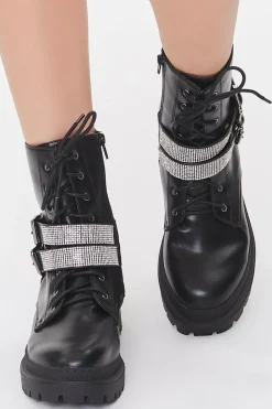 Buckled Rhinestone Combat Booties