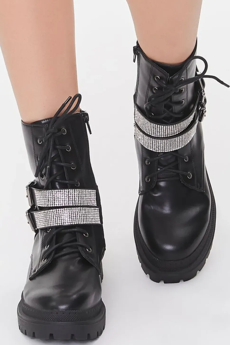 Buckled Rhinestone Combat Booties