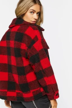 Buffalo Plaid Faux Shearling Coat