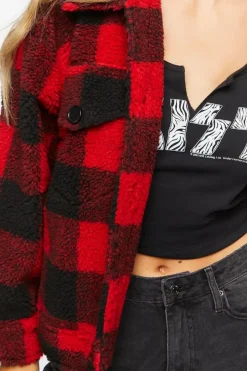 Buffalo Plaid Faux Shearling Coat