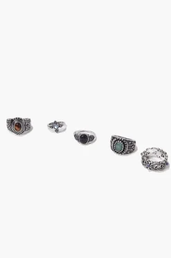 Burnished Faux Stone Ring Set