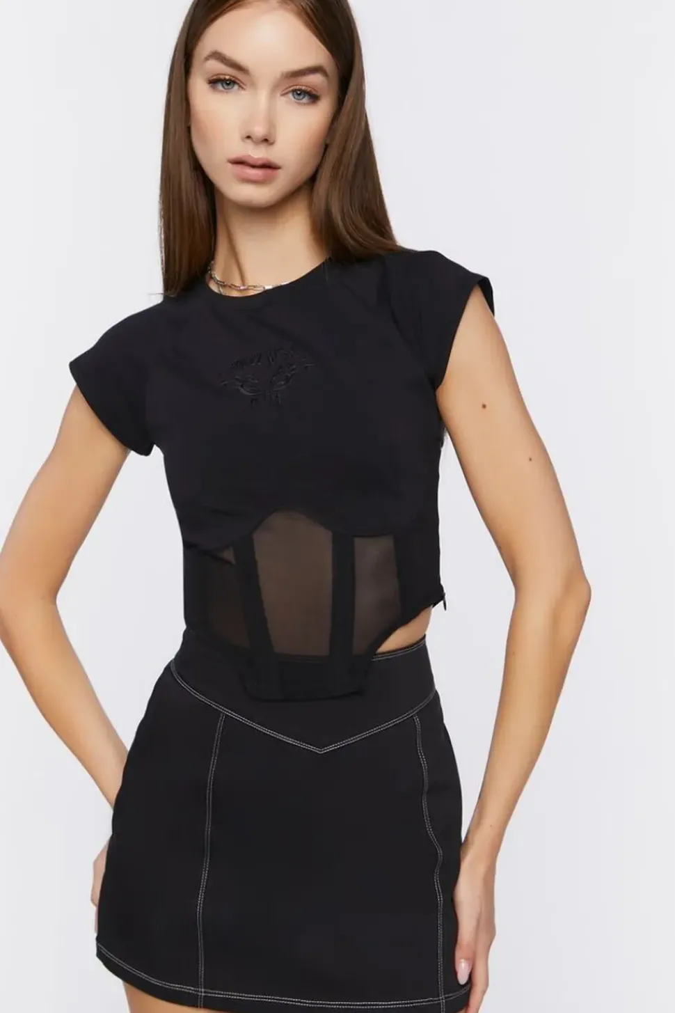 Bustier Embroidered Butterfly Crop Top