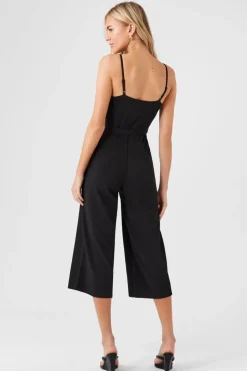 Bustier Split-Neck Tie Jumpsuit