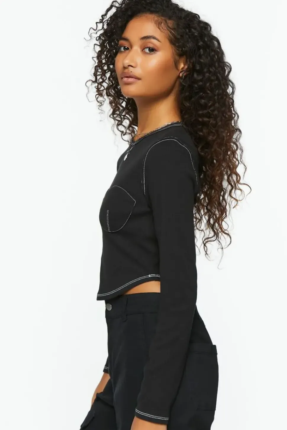 Bustier-Stitched Long-Sleeve Top