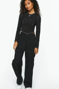 Bustier-Stitched Long-Sleeve Top