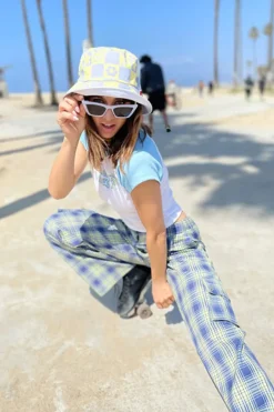 Butterfly Checkered Bucket Hat