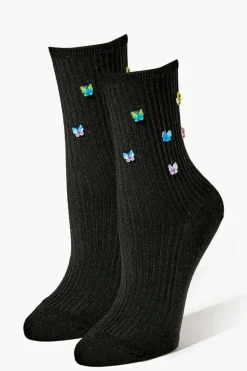 Butterfly Embellished Crew Socks