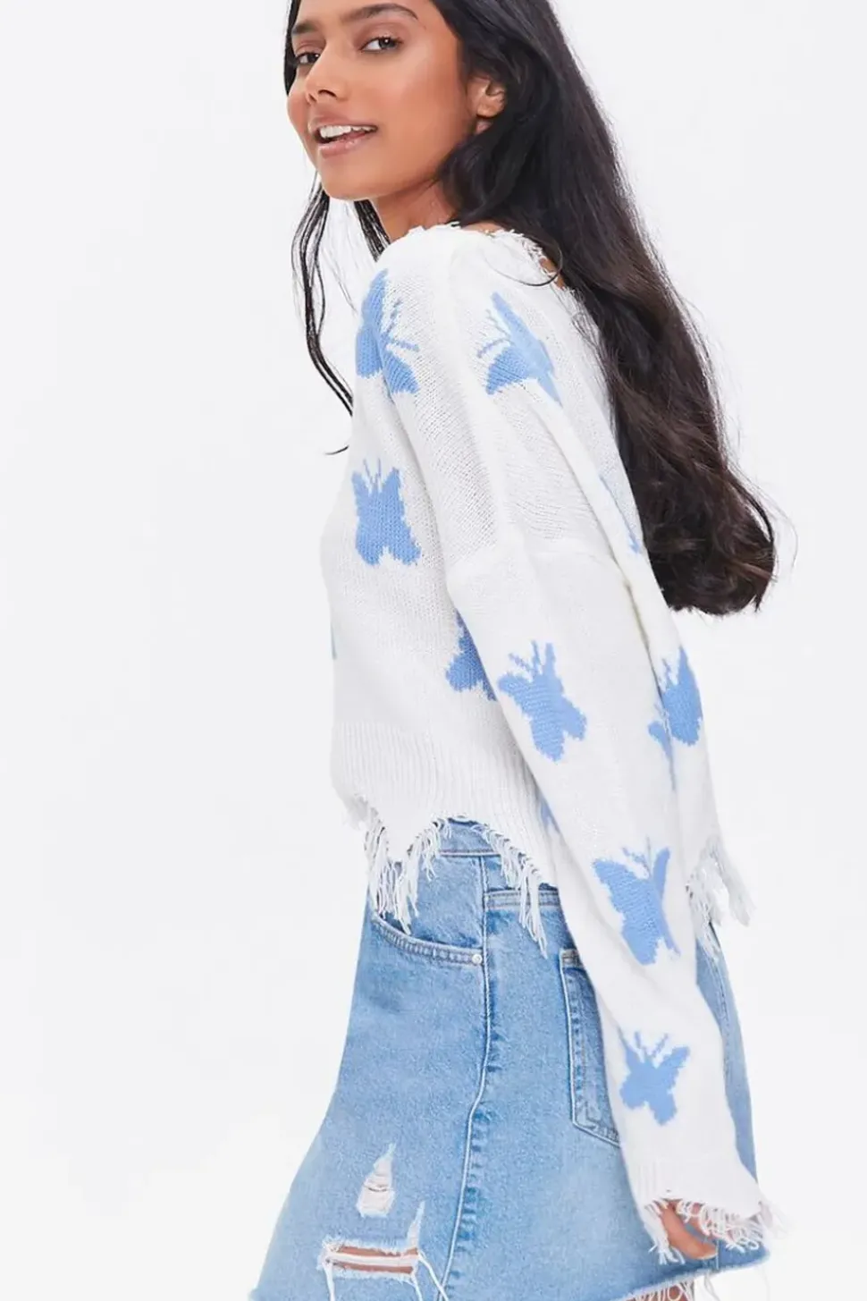Butterfly Frayed Sharkbite Sweater