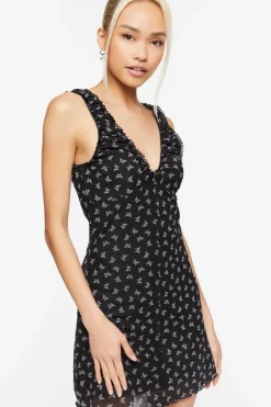 Butterfly Print Mesh Mini Dress