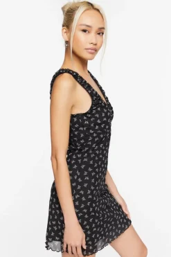 Butterfly Print Mesh Mini Dress