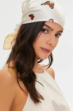 Butterfly Print Satin Head Scarf