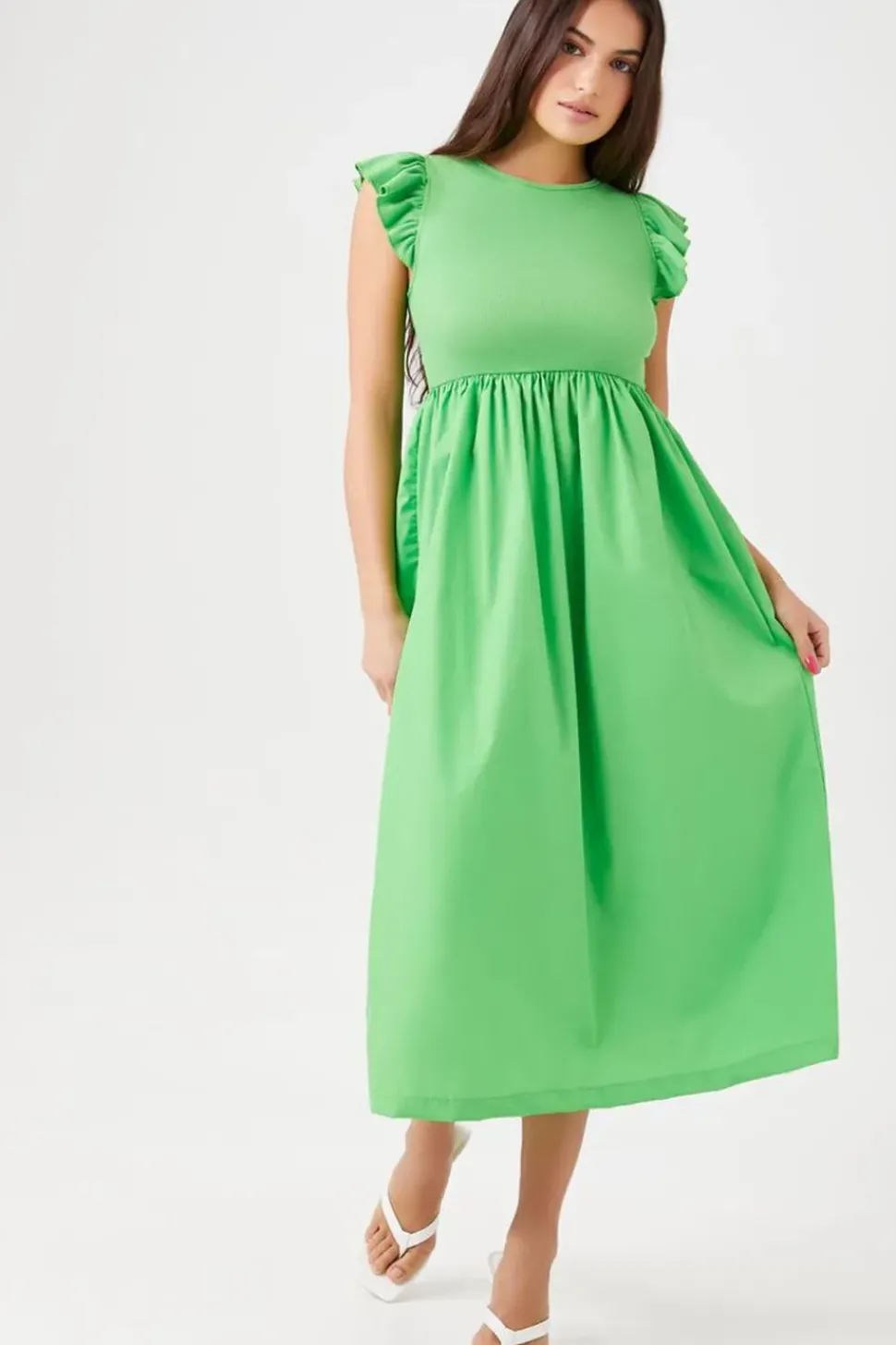 Butterfly-Sleeve Midi Babydoll Dress