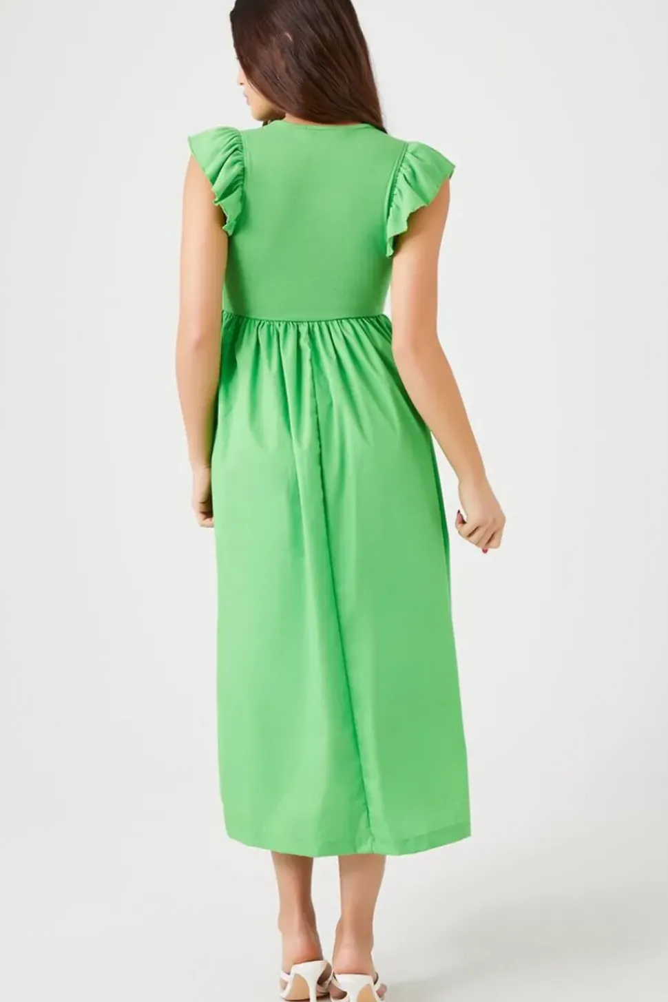 Butterfly-Sleeve Midi Babydoll Dress