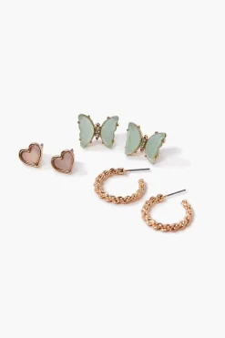 Butterfly Stud & Hoop Earring Set