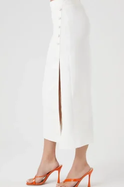 Buttoned Midi Slit Skirt