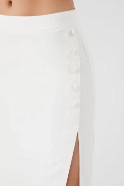 Buttoned Midi Slit Skirt
