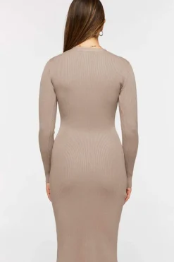 Button-Front Sweater Midi Dress
