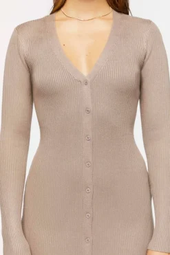 Button-Front Sweater Midi Dress