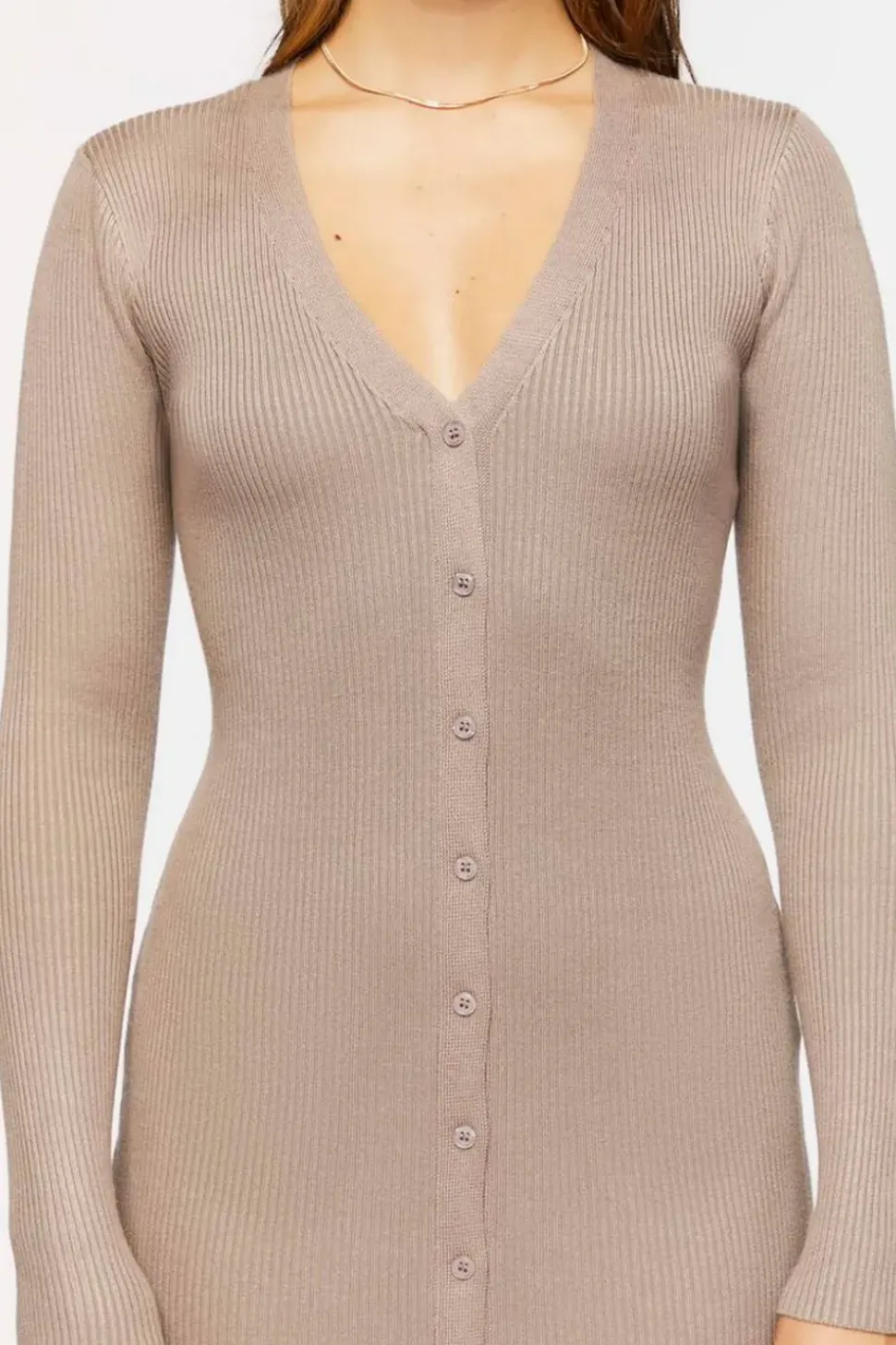 Button-Front Sweater Midi Dress