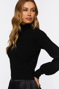 Button-Loop Mock Neck Sweater