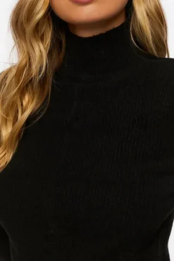 Button-Loop Mock Neck Sweater