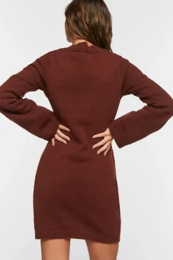 Cable Knit Button-Front Sweater Dress