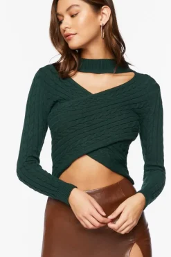 Cable Knit Cutout Crossover Sweater