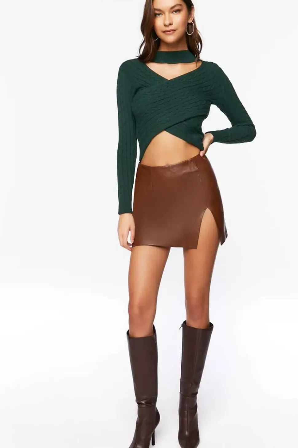 Cable Knit Cutout Crossover Sweater