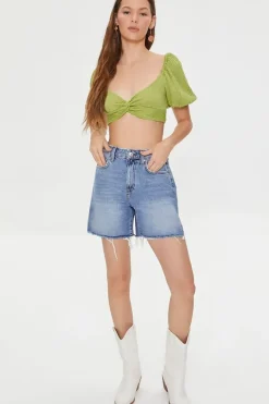 Cable Knit Twist-Front Crop Top