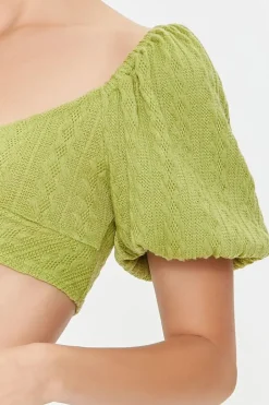 Cable Knit Twist-Front Crop Top