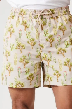 Cactus Print Nylon Swim Trunks