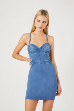Caged Bustier Denim Mini Dress