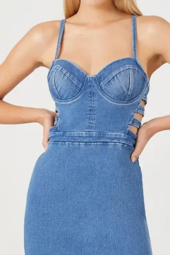 Caged Bustier Denim Mini Dress
